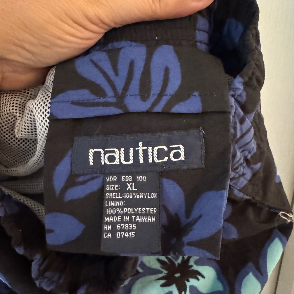 Nautica Blue and Black Floral Swim Shorts
